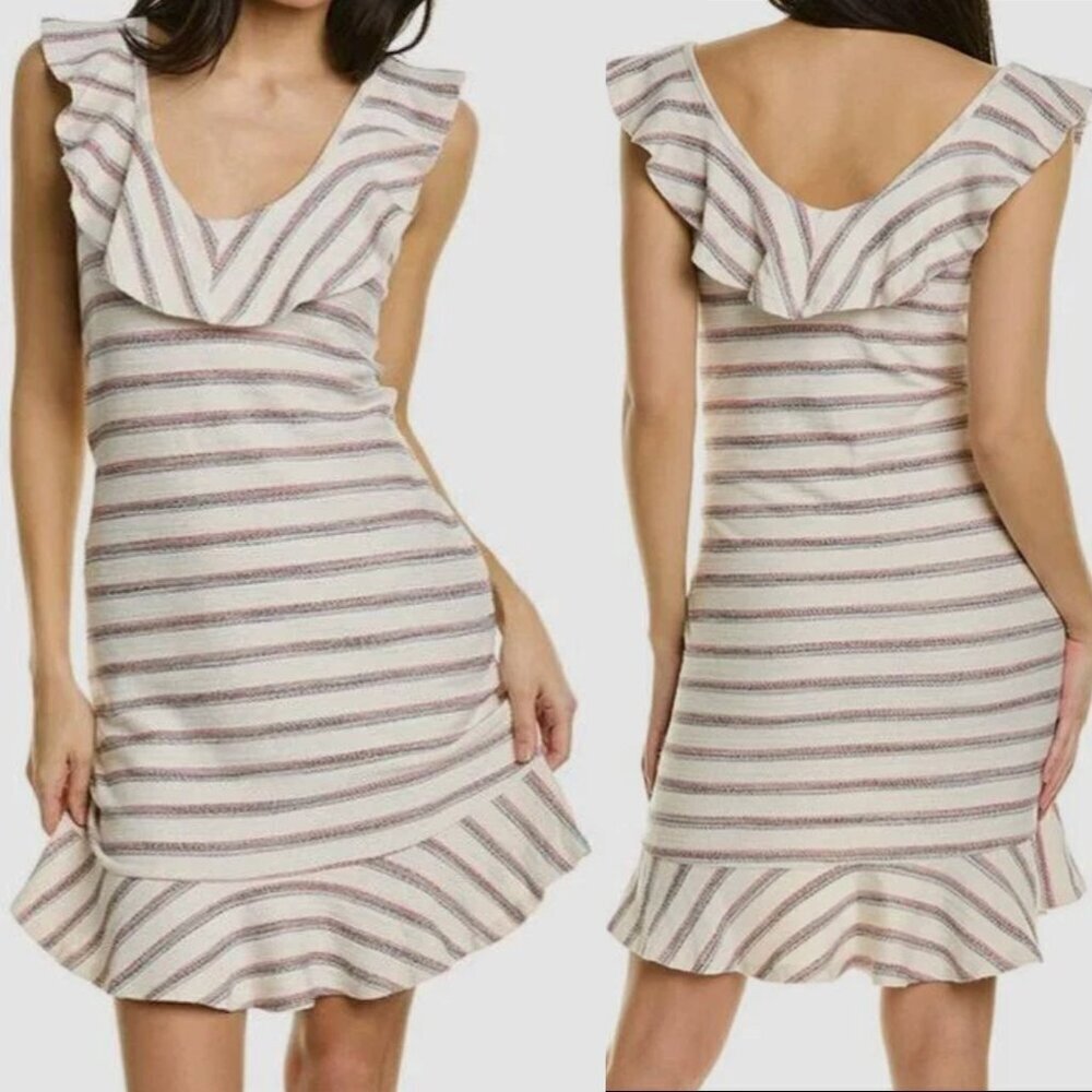 Sol Angeles Striped Boucle Mini Dress in Natural with Red and Navy Blue, XS
